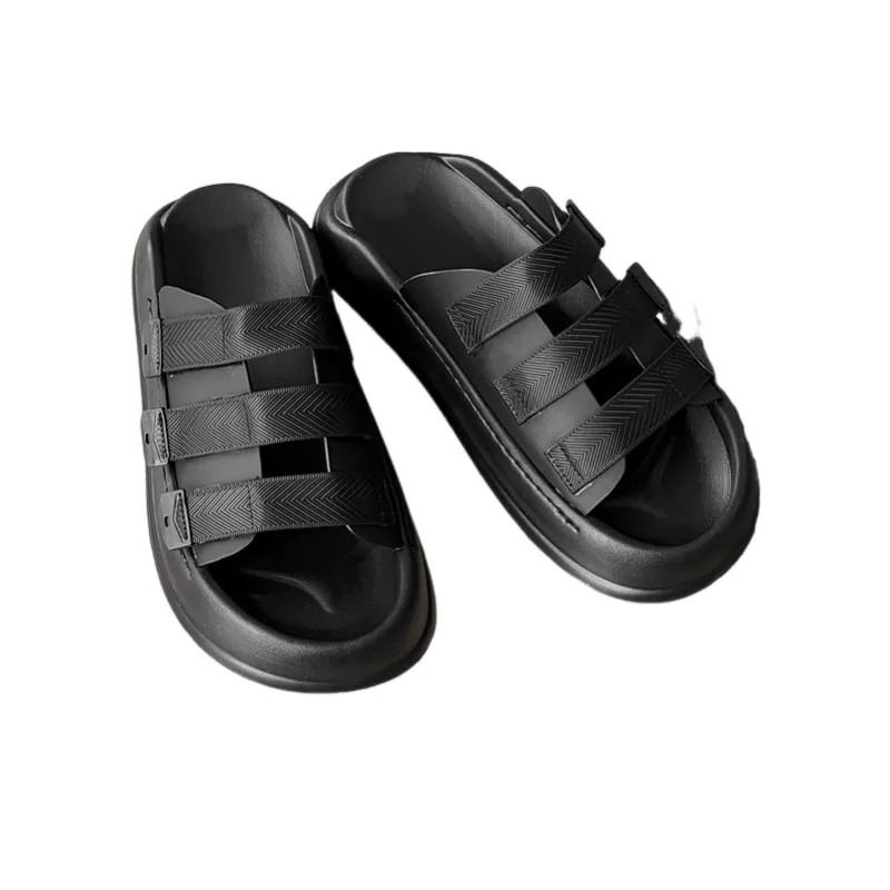 MOMGOG Rubber Sole Slip Resistant Slide Slippers Men's Black-2