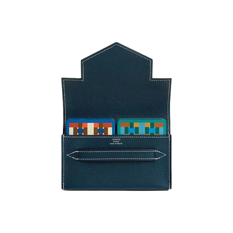 HERMES Calfskin Travel Storage Bag Unisex Blue-1