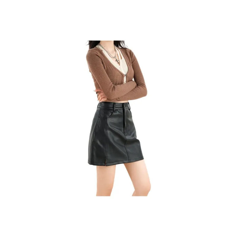 YINLEI Leather Short Skirts Women's-1