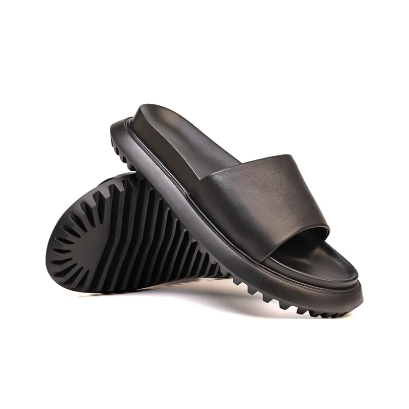 Brounvanm Rubber Foam Outsole Slip Resistant Shock Absorbers Slide Slippers Men's Black-4