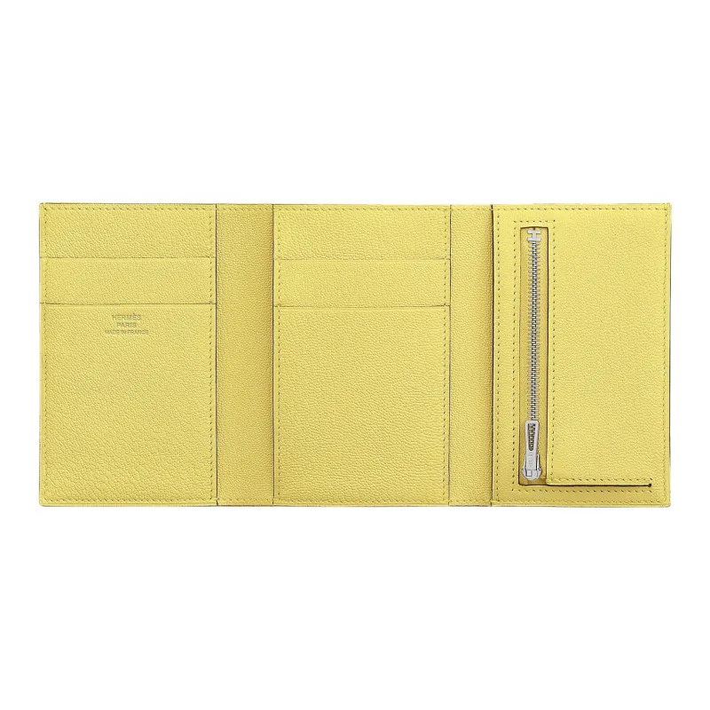 HERMES Bearn Mysore Goat Skin Wallet Women's 0Y Limoncello Lemon Wine Yellow-1
