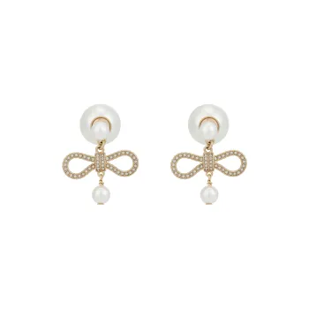 DIOR Faux Crystal Earrings Women's Champagne