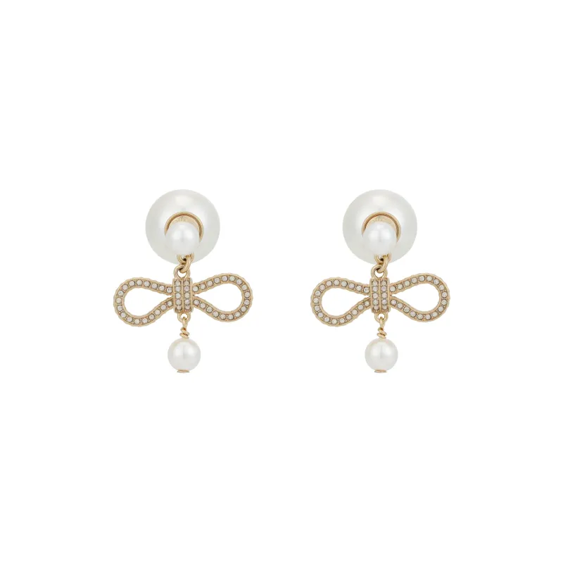 DIOR Faux Crystal Earrings Women's Champagne-0