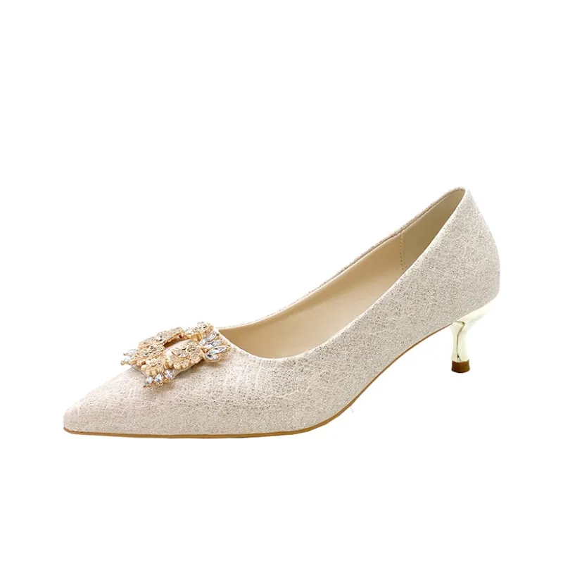 Alxnan Slim Heel High Heels Women's Champagne-0