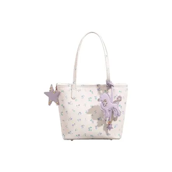 PESASRIE PU Tote Bag, Shopping Bag, Shoulder Bag Women's Ecru