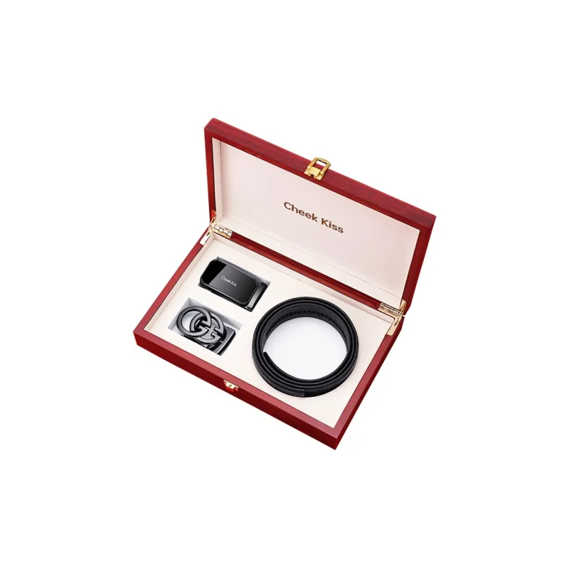 Cheekkiss Top Grain Cow Leather Litchi Grain Automatic Buckle Clothing Sets Leather Belts Men's 3.5cm-0