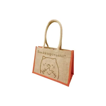 SAN X Jute Tote Bag, Shopping Bag, Shoulder Bag Medium Size Women's Khaki & Orange