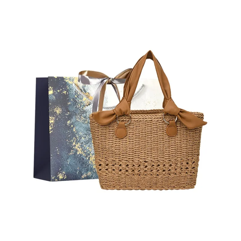 Iman's House Straw Woven Handbag Regular Women's Ecru/Khaki-4