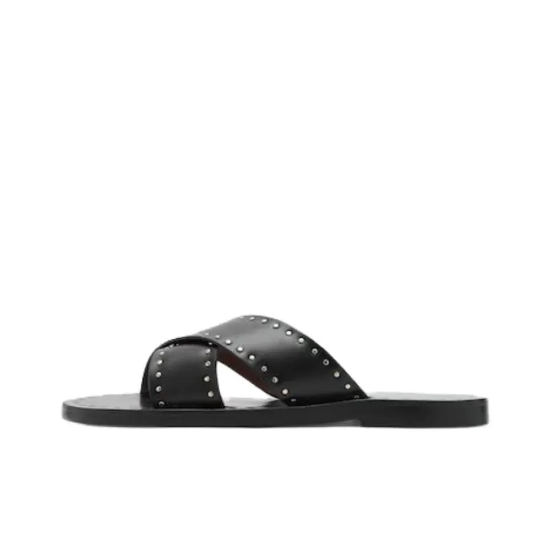 MANGO Rubber Sole Abrasion Resistant Slide Slippers Women's Black-0