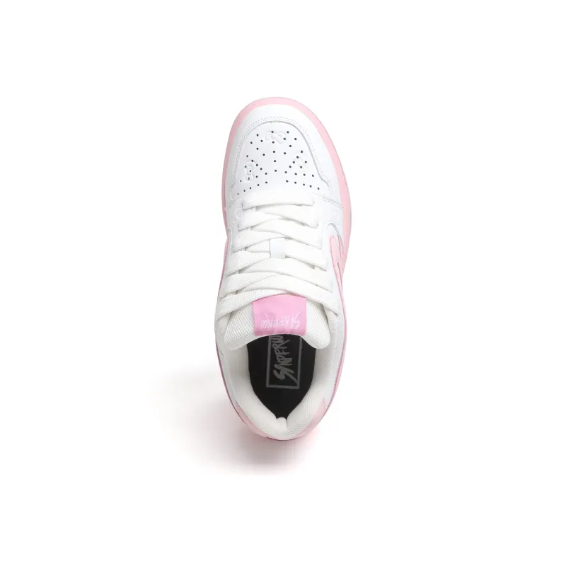 SINPERCO Slip Resistant, Abrasion Resistant, Lightweight Low Top Skateboard Shoes Women's White Pink-4