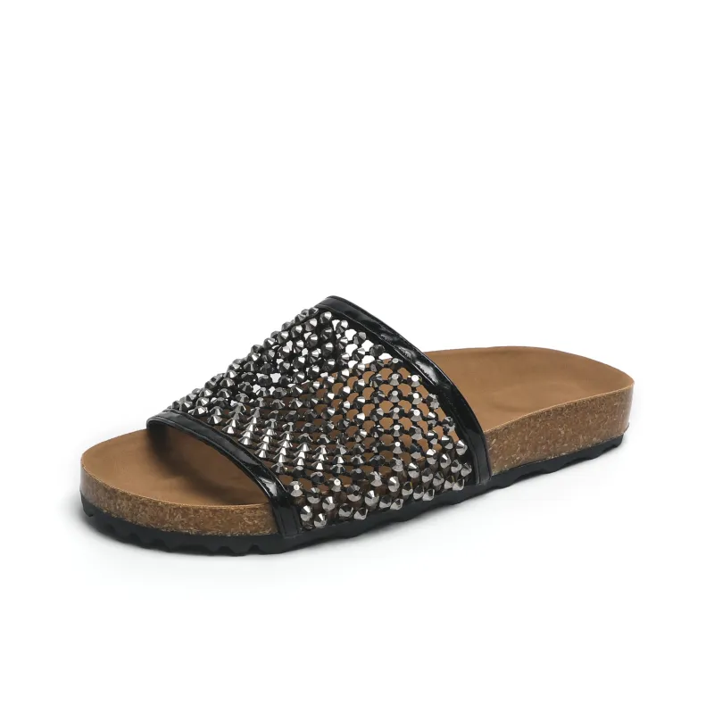 O.L Rubber Sole Rhinestone Slip Resistant Abrasion Resistant Slide Slippers Women's-3