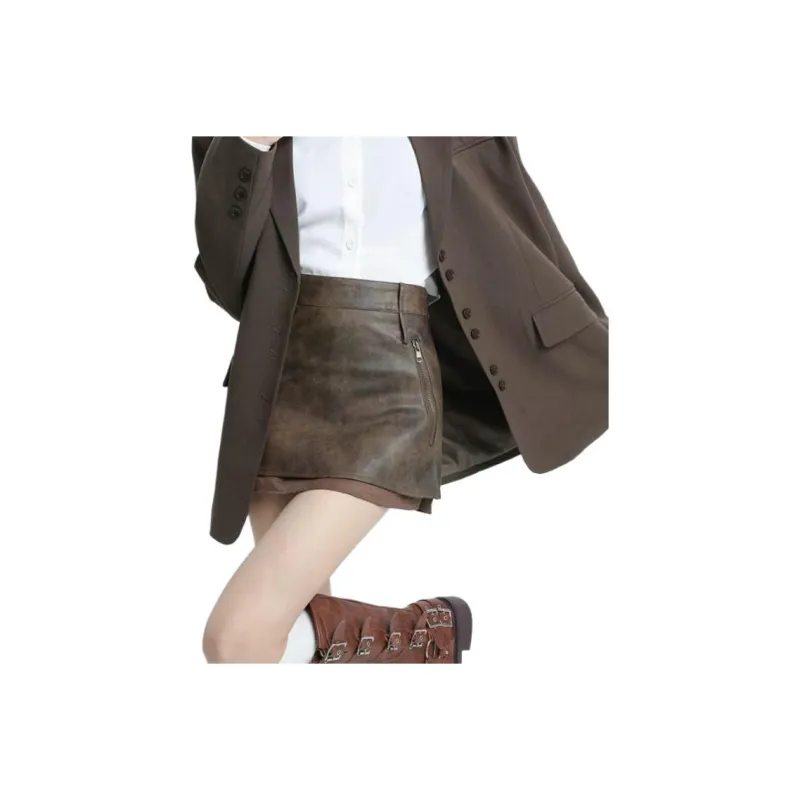 YINLEI Leather Short Skirts Women's-1