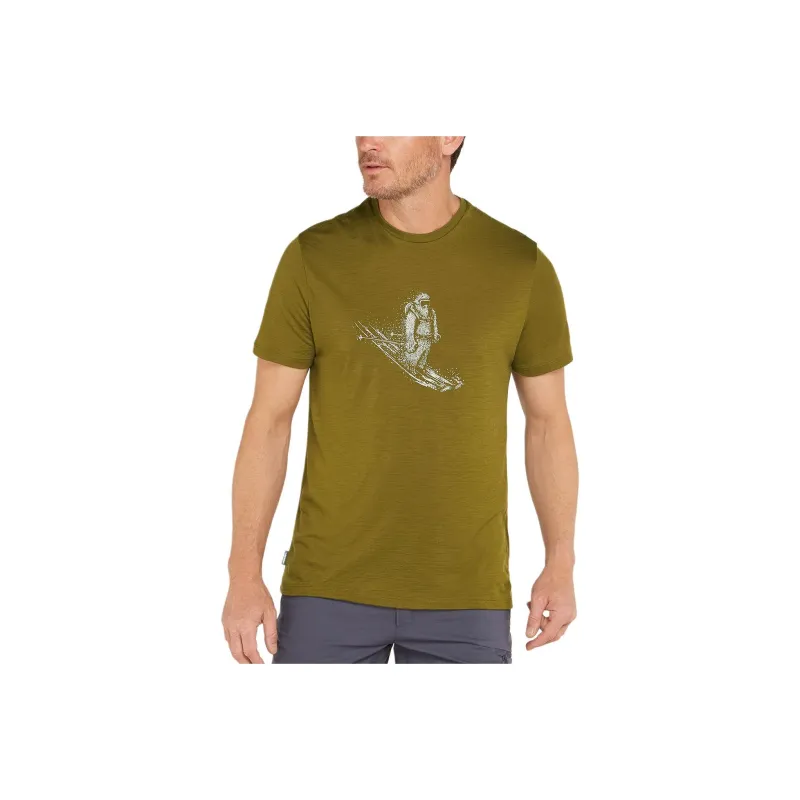Icebreaker Merino 150 Tech Lite Skiing Yeti T Shirt Men's Olive Green-0