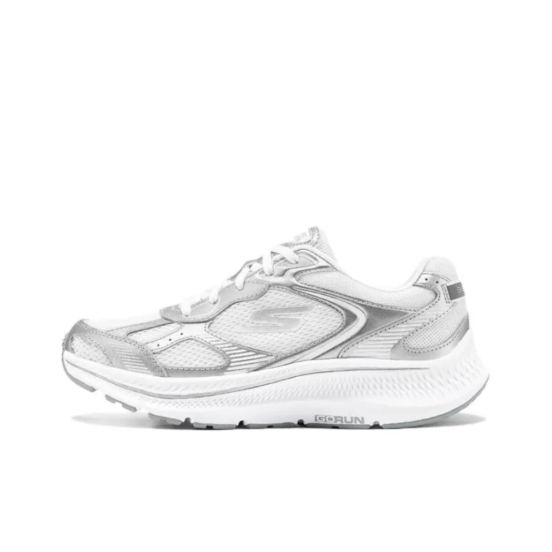 Skechers Women's GO Series Cushioning, Breathable, And Resilient Design Low Top Running Shoes Women's White Silver-0