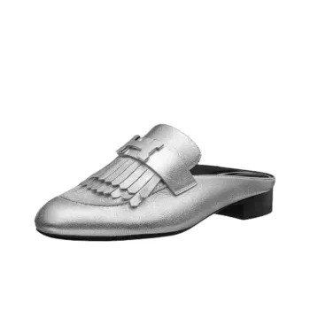 HERMES Closed Toe Slippers Women's Silver