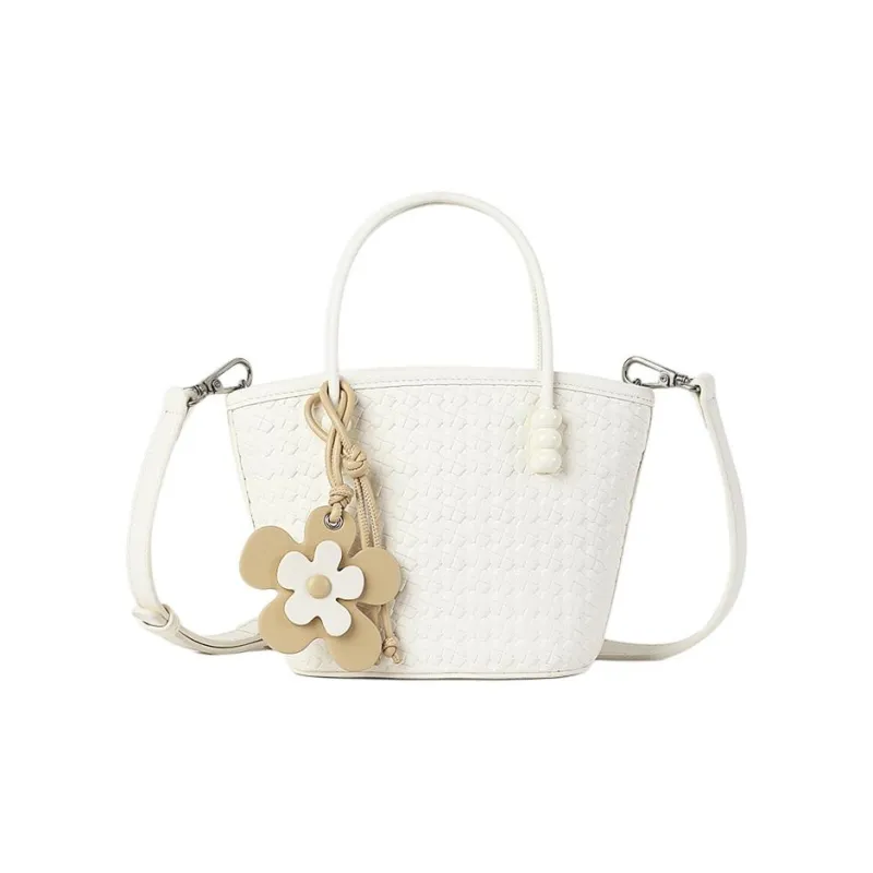 TUCANO PU Leather Basket Bag, One Shoulder Handbag Trumpets Women's Milkshake White-0