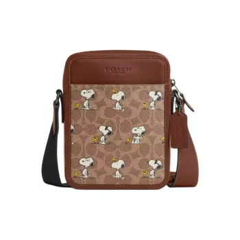 COACH PEANUTS Snoopy, Collaboration Teri Coated Canvas Crossbody Bag, Shoulder Bag Trumpets Men's Ochre