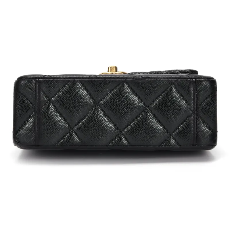 CHANEL Grain Embossed Shiny Calfskin Flap Bag Handbag, Shoulder Bag, Crossbody Bag Mini Women's Black-3