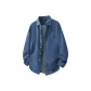 [Denim Long-Sleeved Shirt]Medium Blue (Minimalist Style Business Chest Logo)