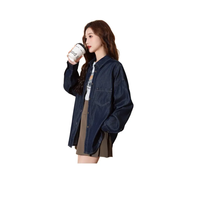Tonlion Denim Jackets Women's Dark Blue-0