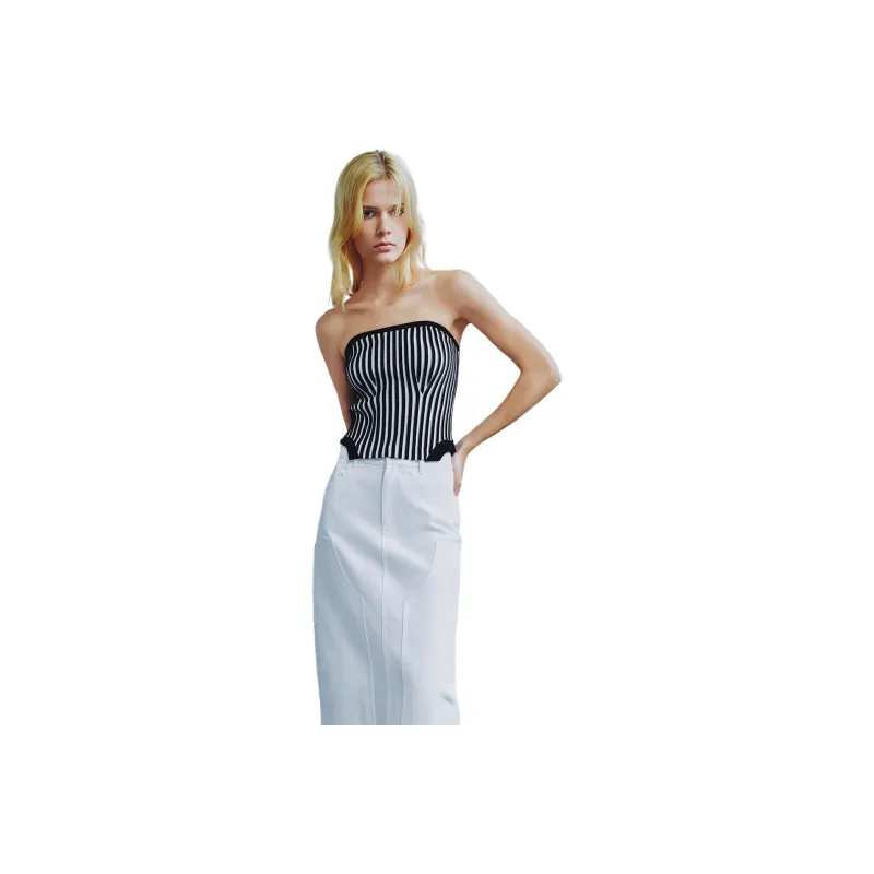 COVERINS Strapless Tops Women's Black White-0