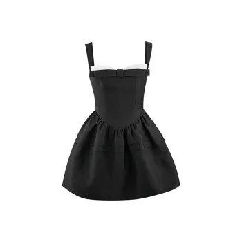 GUOZHEN Slip Dresses Women's Black