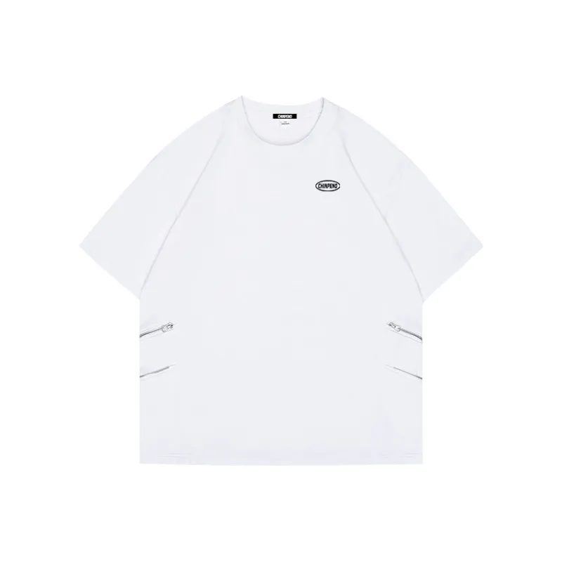 Chinpeno Summer American Half Sleeve Loose Fit Plus Size Short Sleeved Men's Trendy Zippers Crew Neck T Shirt Unisex-0