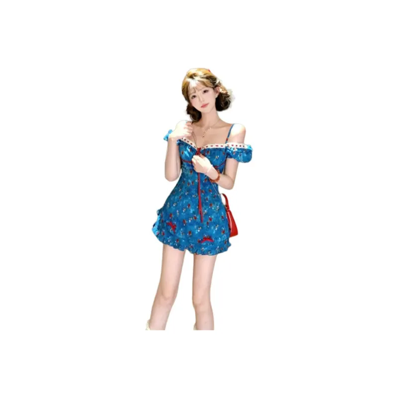 COVER TIME Slip Dresses Women's Blue Print-0