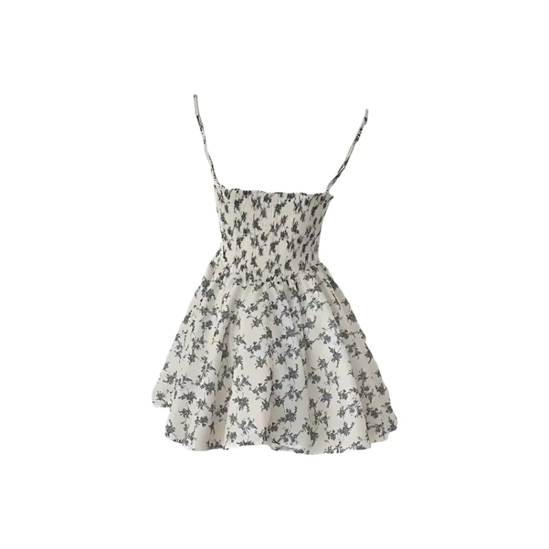 AFGGD Slip Dresses Women's White With Blue Floral-1