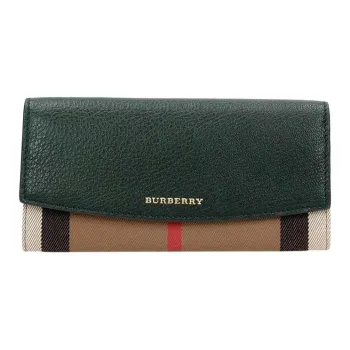 Burberry Canvas With Leather Card Holder Wallet Women's Vintage Green
