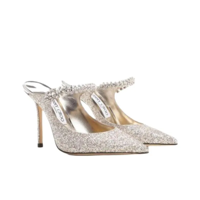 Jimmy Choo Bing Slip Resistant Closed Toe Slippers 10cm Women's White-2
