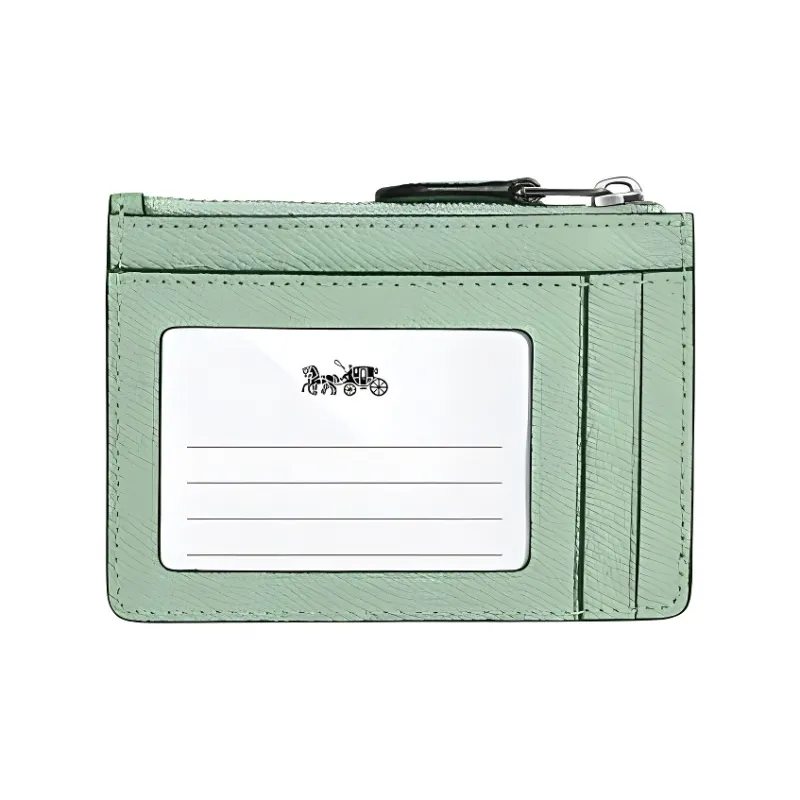 COACH Mini Id Skinny Cross-Stitch Leather Document Wallet Card Holders Mini Women's Grass Green-1