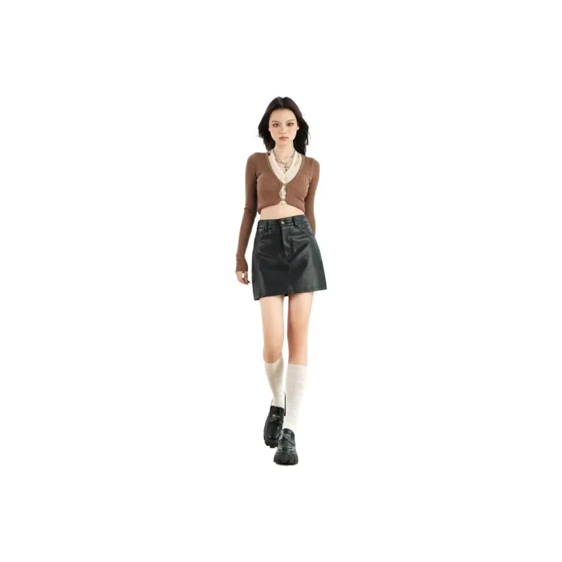 YINLEI Leather Short Skirts Women's-4