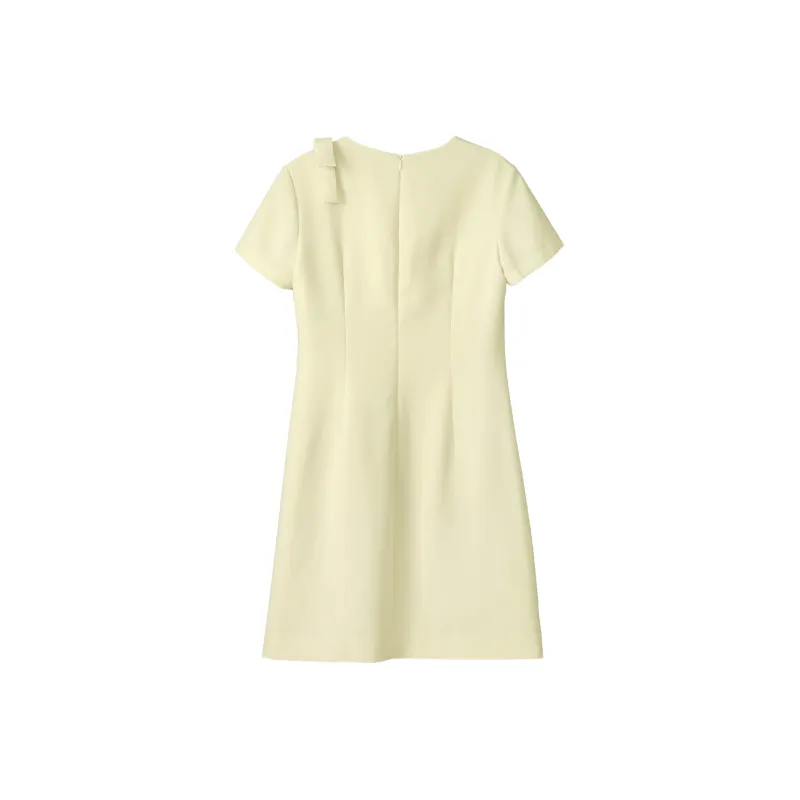 Fstudio Korean Style Soft And Elegant Outfit With Crew Neck Design And Shirring Short Sleeved Dress Women's-2