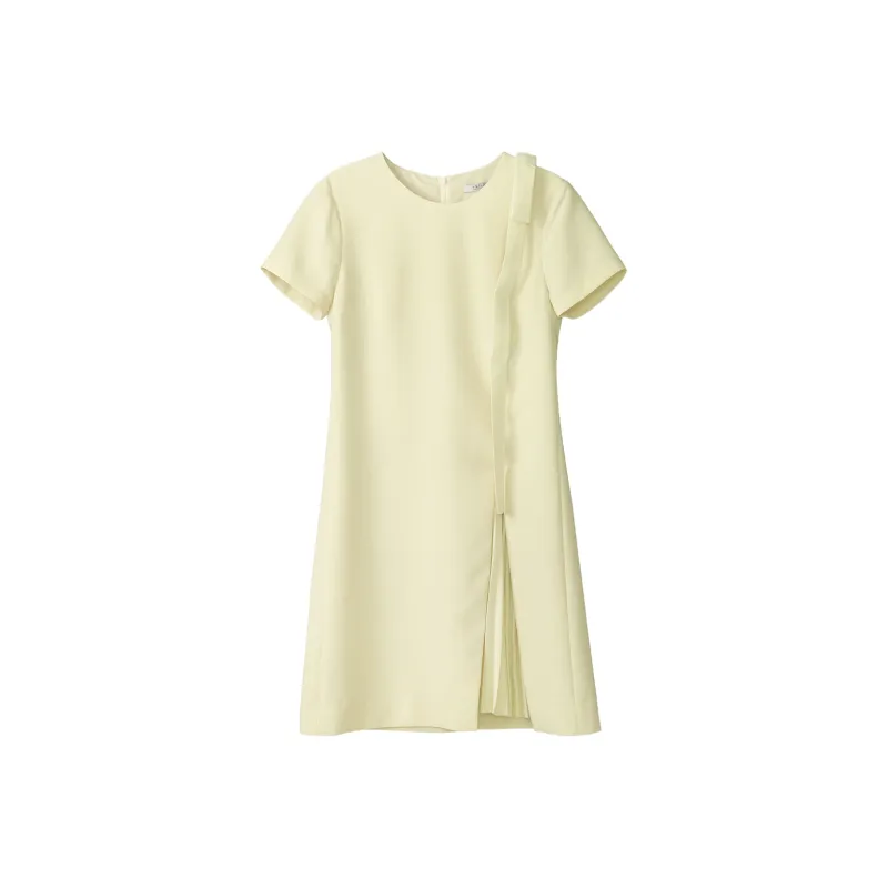 Fstudio Korean Style Soft And Elegant Outfit With Crew Neck Design And Shirring Short Sleeved Dress Women's-1