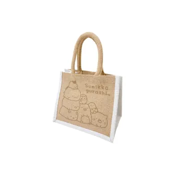SAN X Jute Tote Bag, Shopping Bag, Handbag Trumpets Women's Khaki & White
