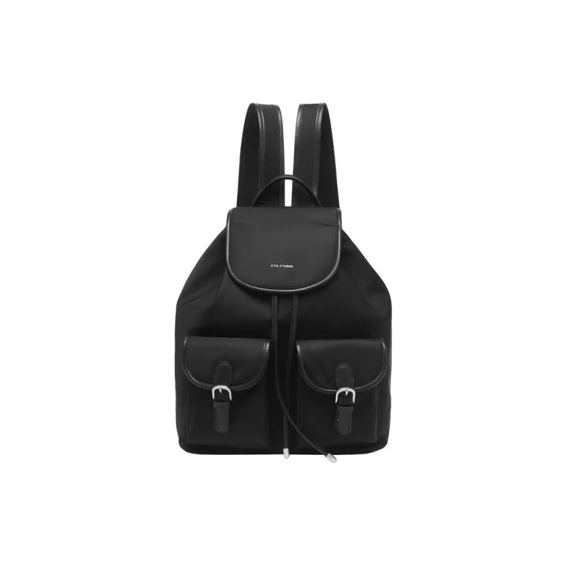 Tanita West Nylon Fabric With Cow Leather Backpack Tubas Women's Black-0