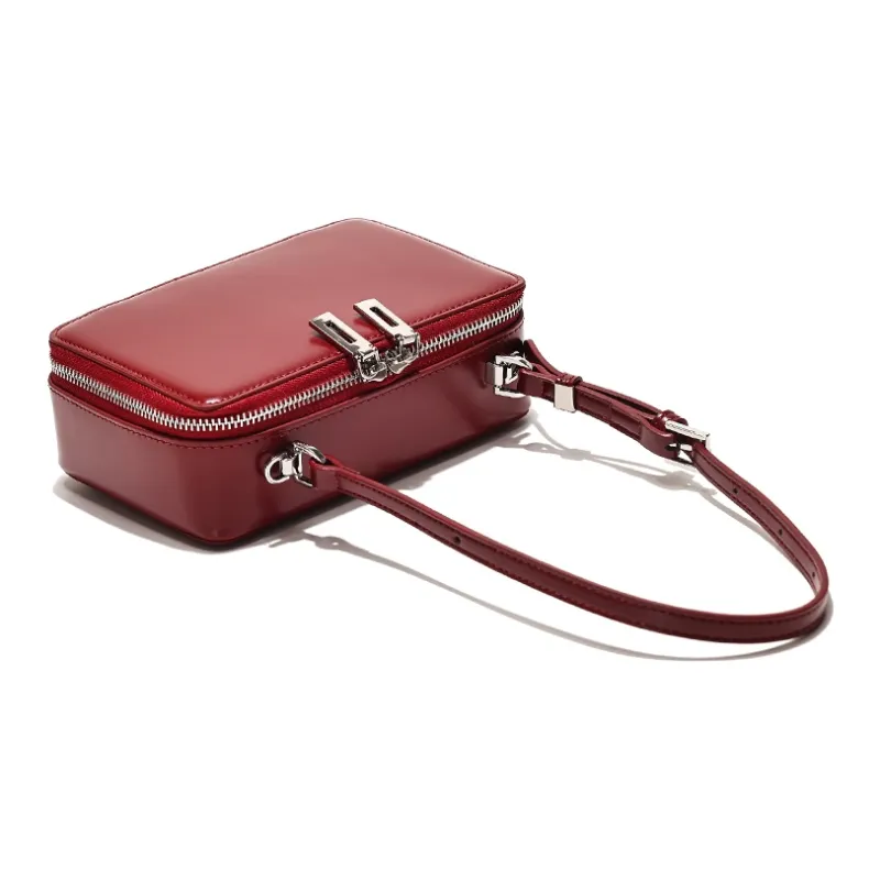 GXFMOD Genuine Leather Shiny Vintage Elegant Shoulder Bag Regular Women's Red-3