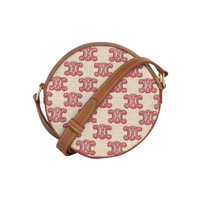 CELINE Triomphe Fabric With Cow Leather Round Wallet Shoulder Bag Crossbody Bag Women's Candy Color/Retro Pink-2