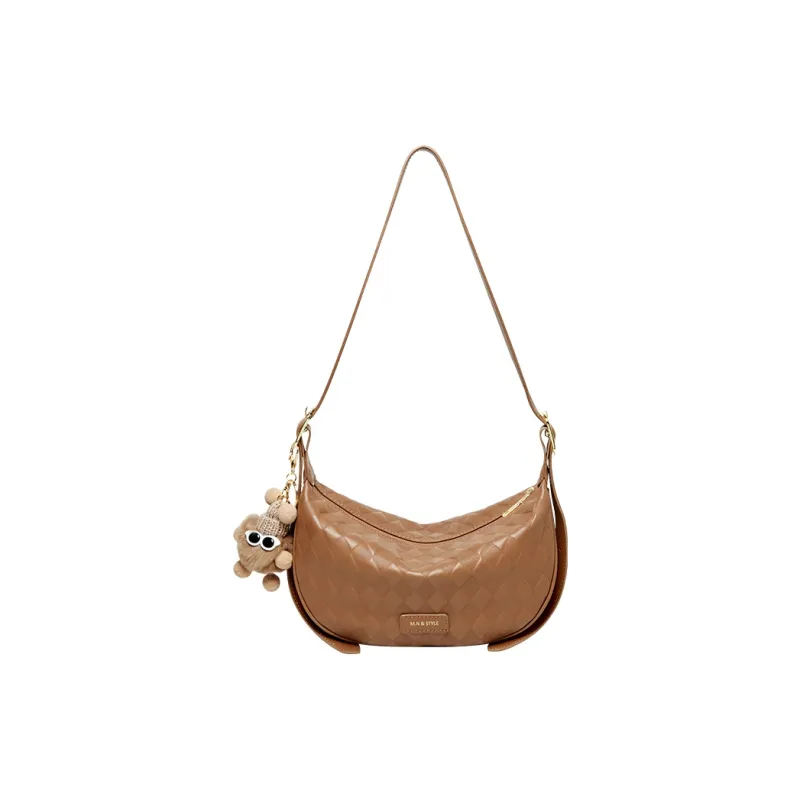 Narandu Cow Leather Dumpling Bag Crescent Bag Shoulder Bag Crossbody Bag Women's Ecru & Apricot/Caramel Brown-6