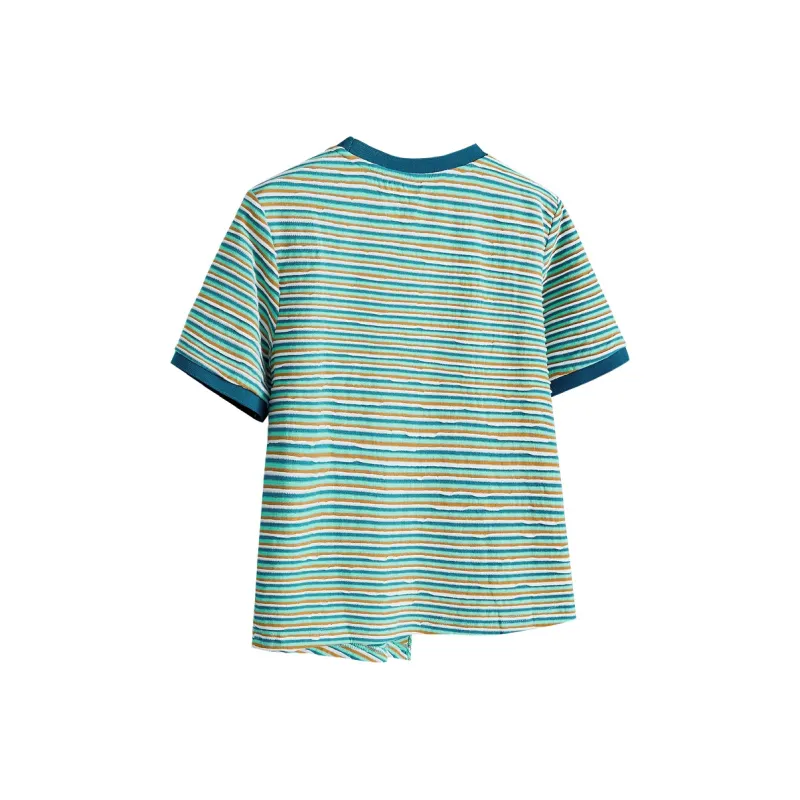 TOUCH T Shirt Women's Blue Green Stripes-5