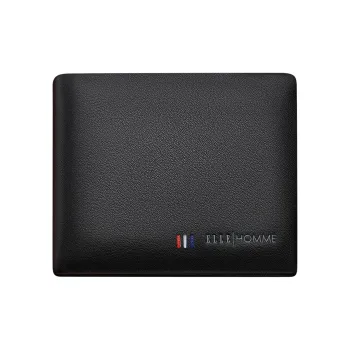ELLE HOMME Top Grain Cow Leather Coin Purse Wallet Men's Black