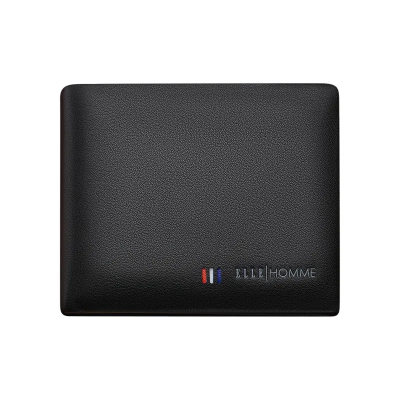 ELLE HOMME Top Grain Cow Leather Coin Purse Wallet Men's Black-0