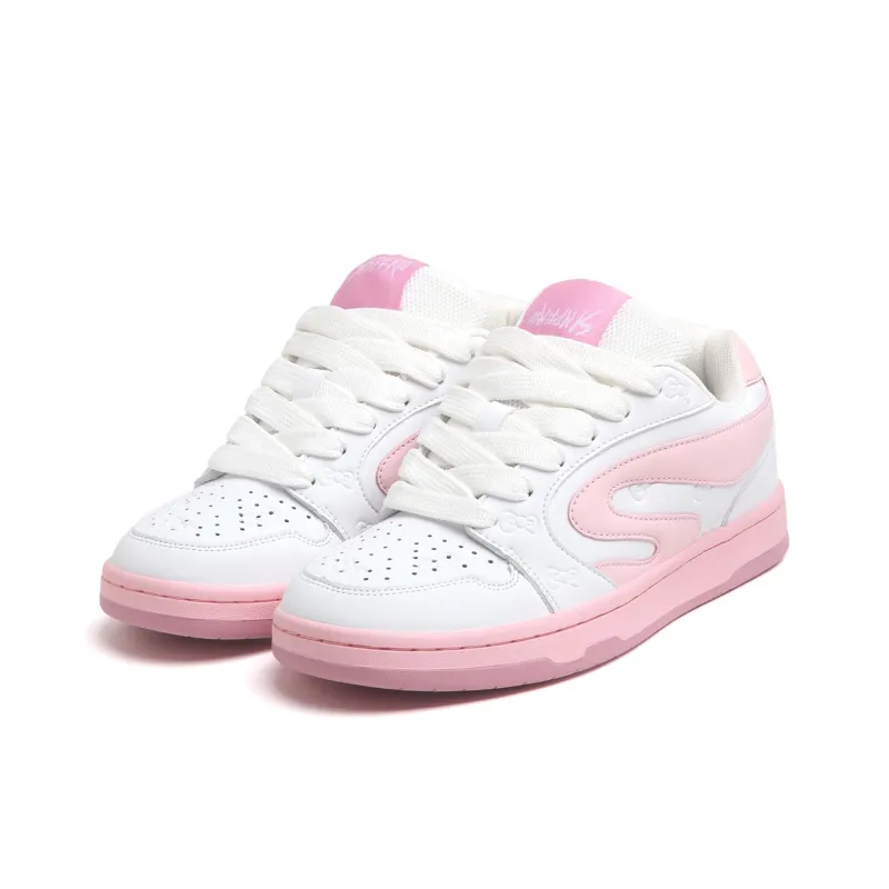 SINPERCO Slip Resistant, Abrasion Resistant, Lightweight Low Top Skateboard Shoes Women's White Pink-2