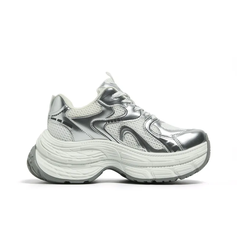 FOREVER 21 Chunky Sneakers Women's Low Top White Silver-1