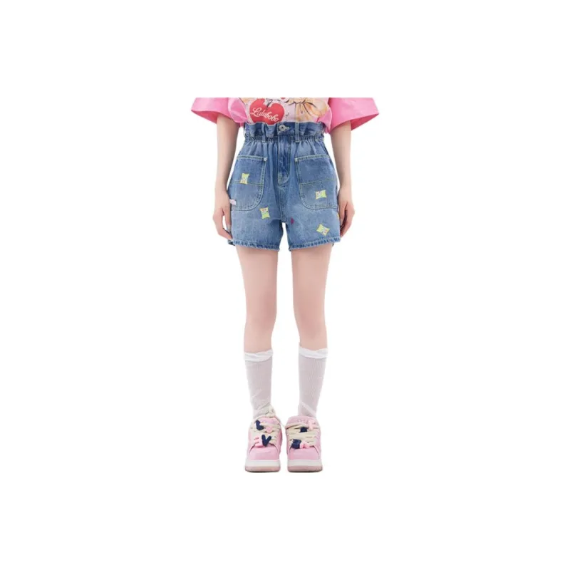 LALABOBO Denim Shorts Women's Medium Blue White-0
