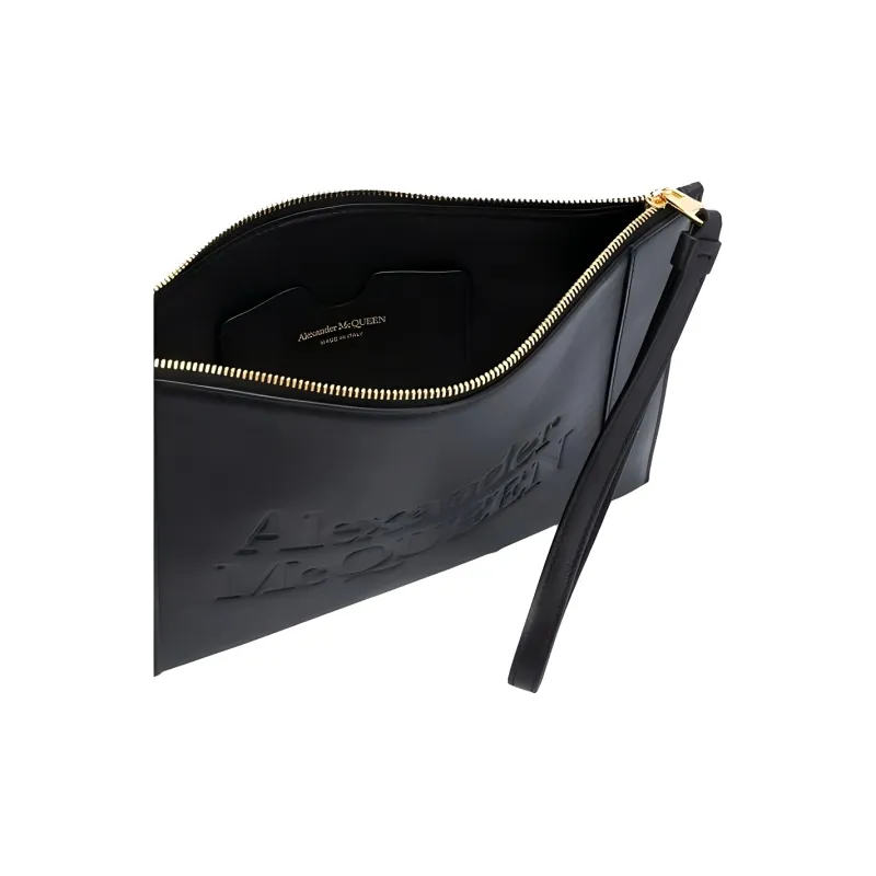 Alexander McQueen Leather Wallet Clutch Women's Black-2