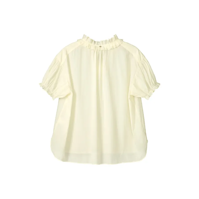 Fstudio Korean Style V Neck Lace Trims Top Lace Up Short Sleeved Shirt Women's-2