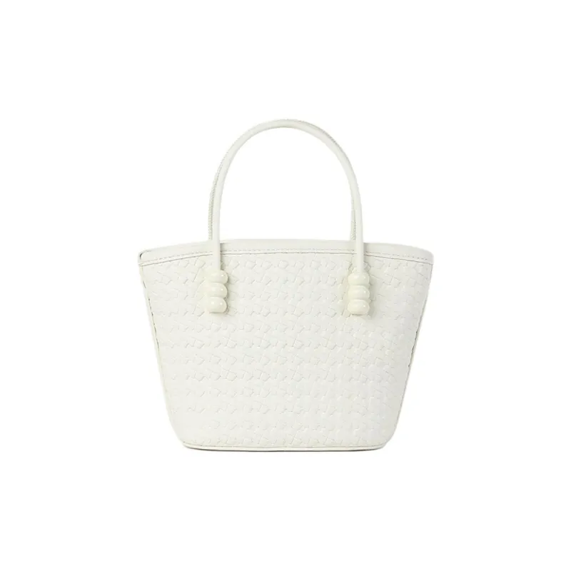 TUCANO PU Leather Basket Bag, One Shoulder Handbag Trumpets Women's Milkshake White-3