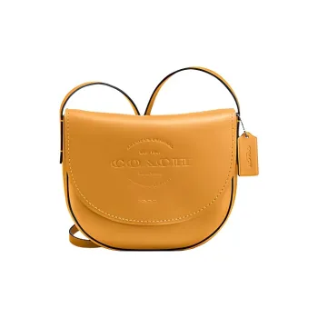 COACH Hudson Natural Smooth Leather Saddle Bag Shoulder Bag Crossbody Bag Medium Size Unisex Mustard Yellow